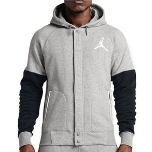 Nike Jordan Varsity Men's Full-Snap Hoodie Grey Black Size Small